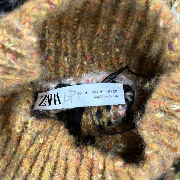 Zara Multi Pattern Mock Neck Sweater With Tube Beads M - Picture 6 of 6